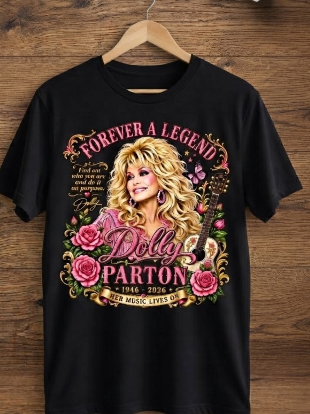 Dolly Parton Forever A Legend Roses Guitar Memories Graphic  T-Shirt